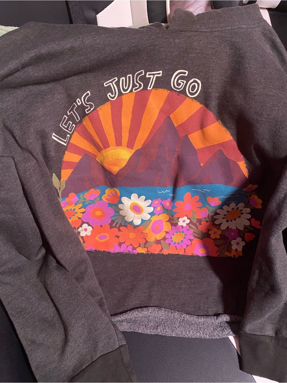 NATURAL LIFE Dark Gray Sweatshirt Hoodie with th Colorful Sunset Floral Graphic